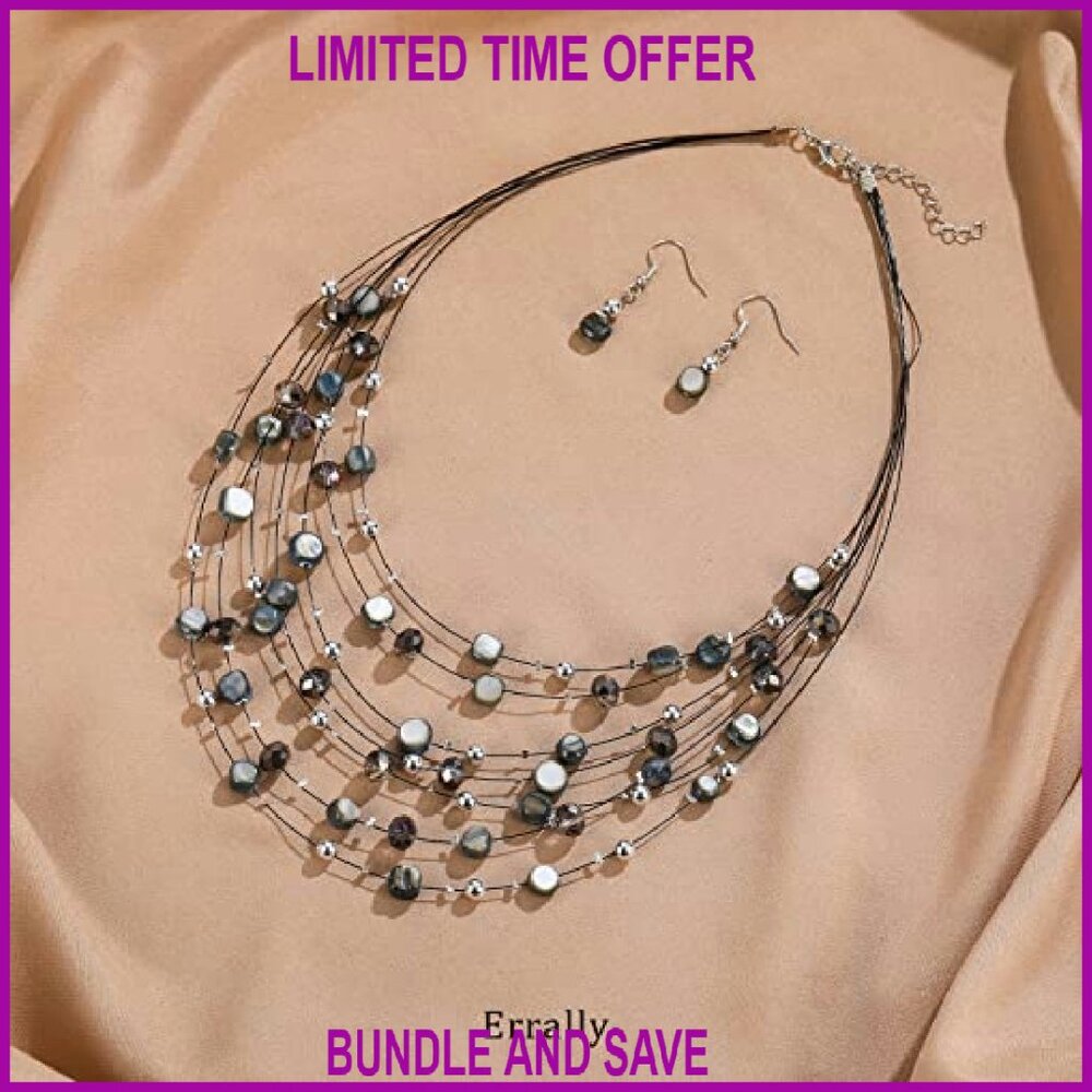 Multi-Layer Boho Shell Beaded Statement Necklace … - image 3